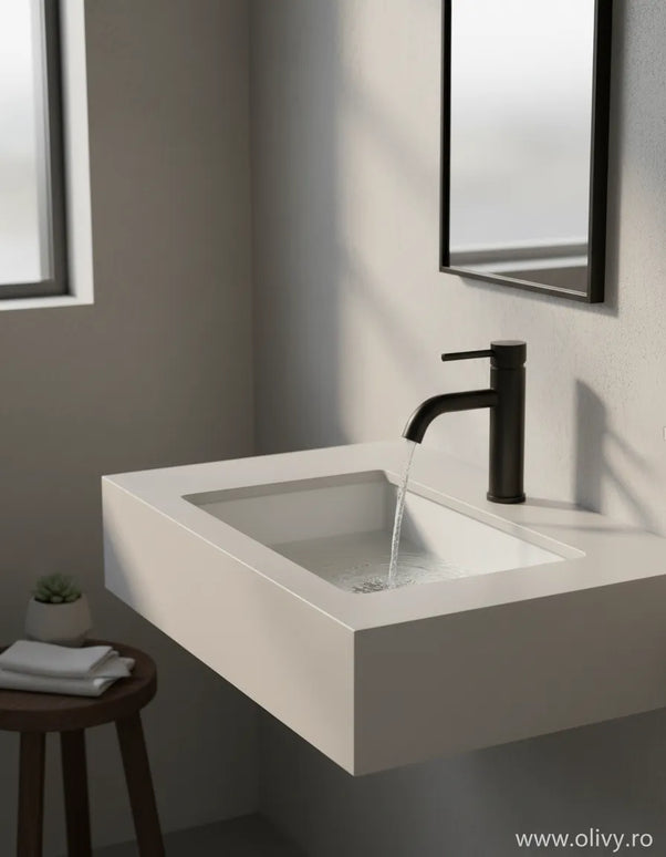 Baterie lavoar modernă – inox premium, cartuș ceramic, finisaj negru mat