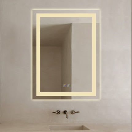 Oglindă baie LED H109 rectangulară cu 3 lumini, anti-aburire și touch control