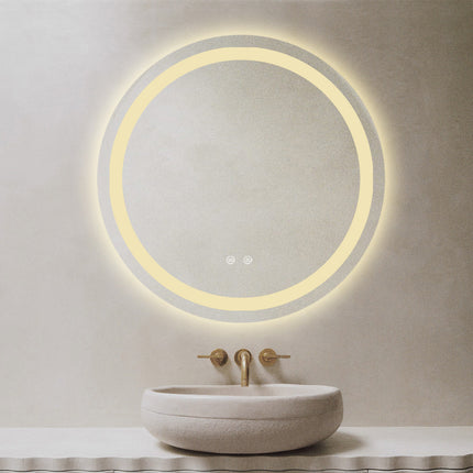 Oglindă baie LED H105 rotundă cu 3 lumini, anti-aburire și touch control