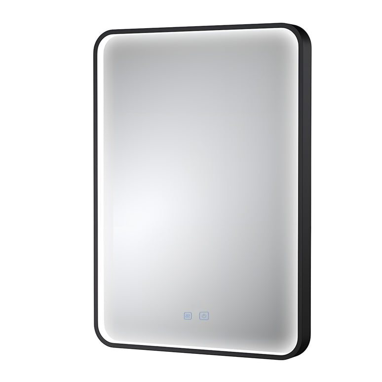 Oglindă LED H-1110 cu ramă aluminiu negru și funcție anti-aburire