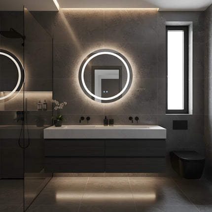 Oglindă baie LED rotundă H-2011 cu 3 nuanțe de lumină, funcție anti-aburire și touch control