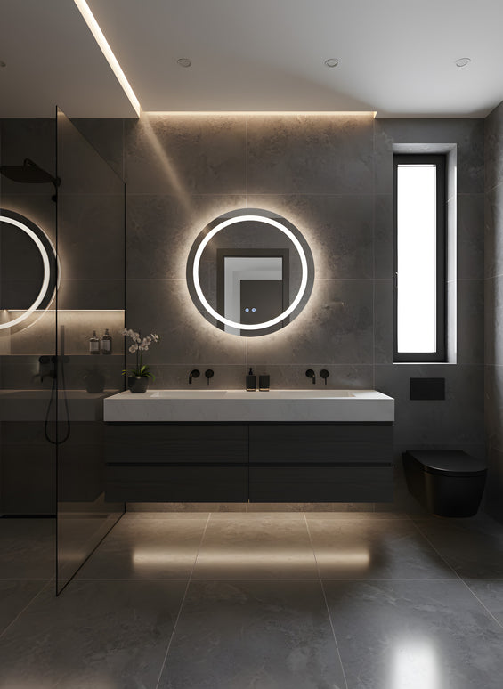 Oglindă baie LED rotundă H-2011 cu 3 nuanțe de lumină, funcție anti-aburire și touch control