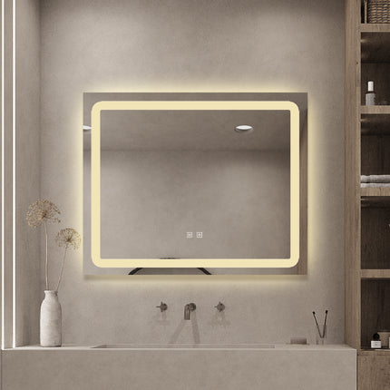 Oglindă baie LED H103 rectangulară cu 3 lumini, anti-aburire și touch control