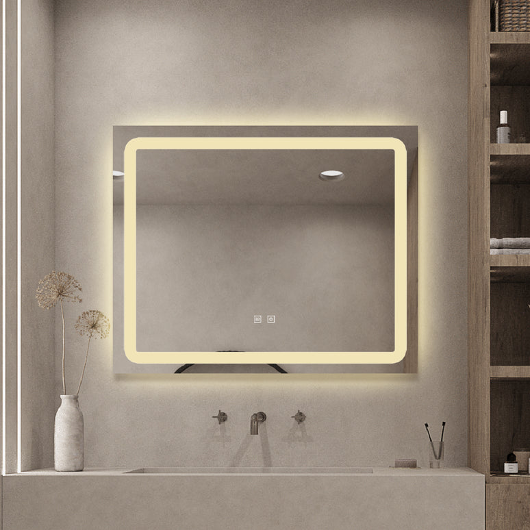 Oglindă baie LED H103 rectangulară cu 3 lumini, anti-aburire și touch control