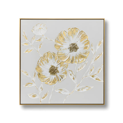Tablou floral cu accente aurii și relief 3D – 100×100 cm | Olivy