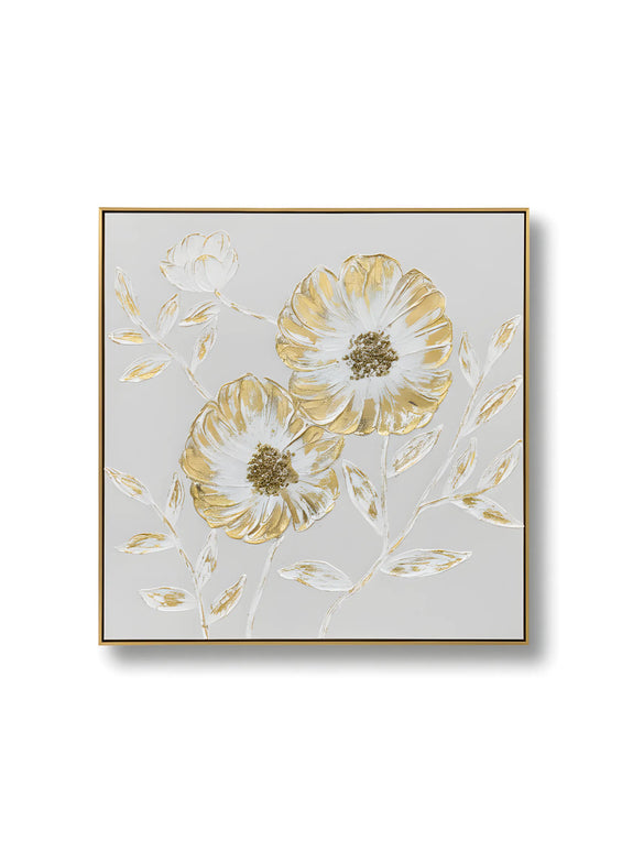 Tablou floral cu accente aurii și relief 3D – 100×100 cm | Olivy
