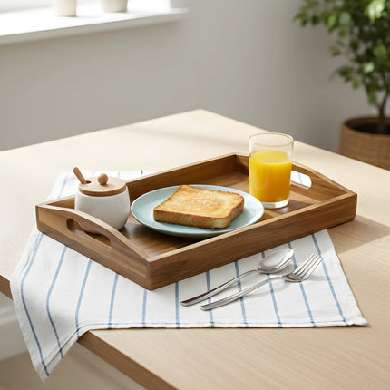 Tavă din lemn cu mânere integrate, 30×40×3.5 cm