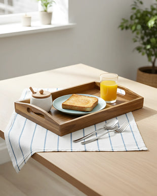 Tavă din lemn cu mânere integrate, 30×40×3.5 cm