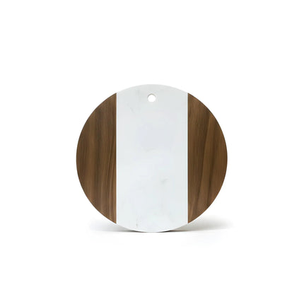 Tocător rotund din lemn de acacia și marmură albă, Ø25 cm