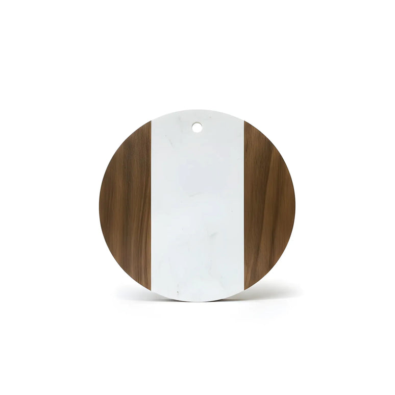 Tocător rotund din lemn de acacia și marmură albă, Ø25 cm