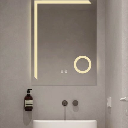 Oglindă LED Baie H-1041B cu Lupă Cosmetică, 3 Nuanțe Lumină, Anti-Aburire și Touch Control