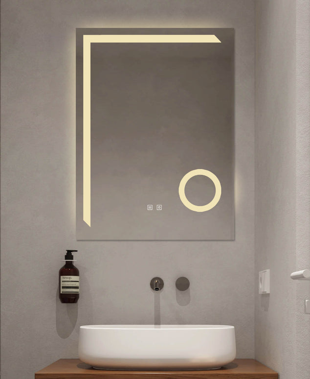 Oglindă LED Baie H-1041B cu Lupă Cosmetică, 3 Nuanțe Lumină, Anti-Aburire și Touch Control