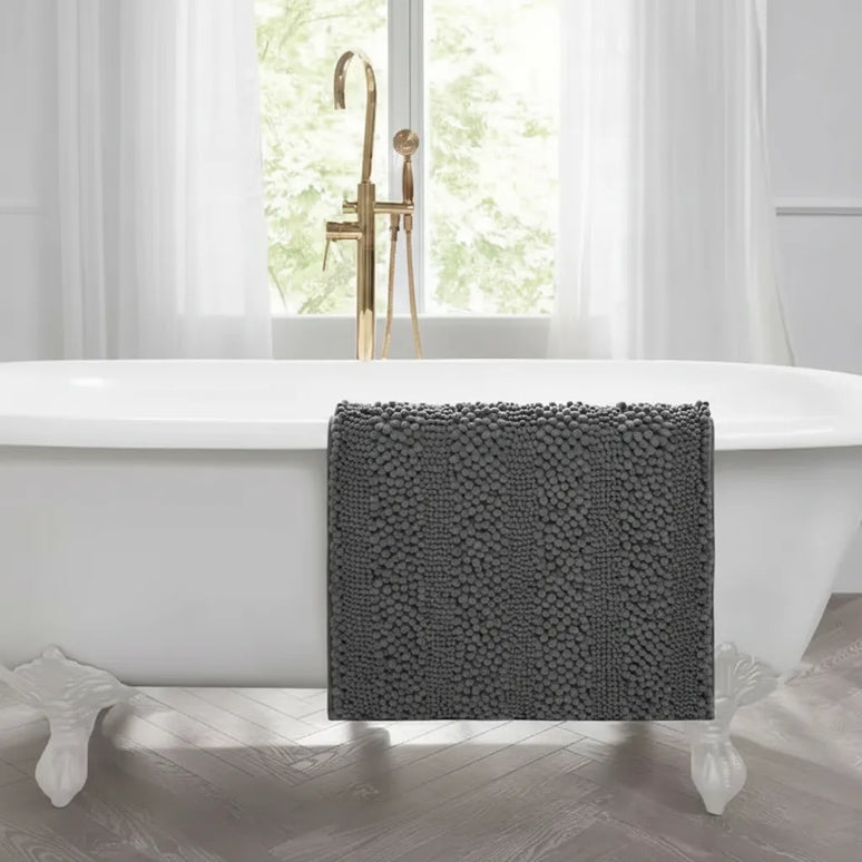 Covoraș baie din Chenille moale, strat antiderapant, 45×70 cm, Gri inchis