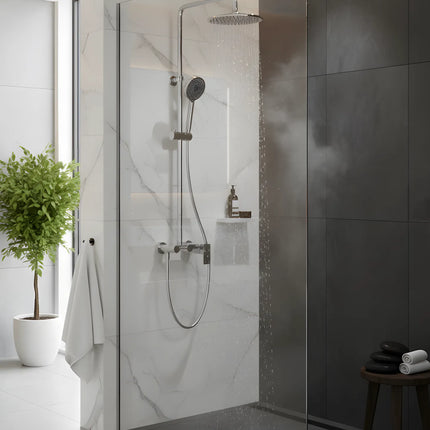 Set duș 2 funcții – finisaj crom lucios, design modern din alamă solidă