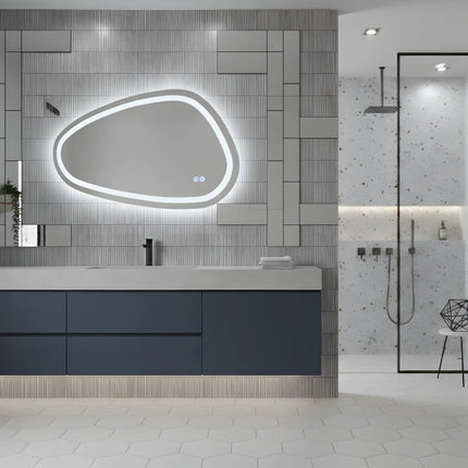 Oglindă baie LED H18 asimetrică cu 3 lumini, anti-aburire și touch control