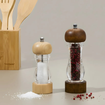 Râșniță sare din lemn și acril, mecanism reglabil, 16.5×6 cm