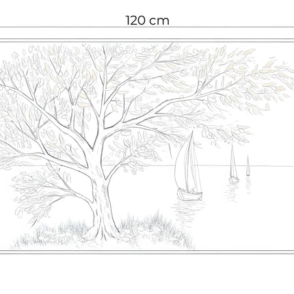 Tablou marin cu copac și vele în tonuri reci – 120×80 cm | Olivy