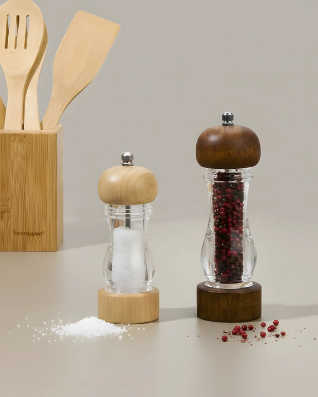 Râșniță piper din lemn și acril, mecanism reglabil, 19×6 cm