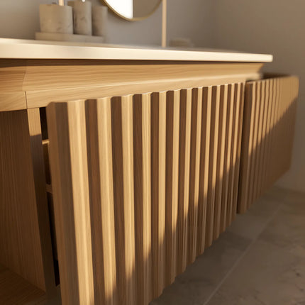 Set Mobilier Baie Dublu din Lemn cu Două Lavoare & Oglinzi LED – Design Premium