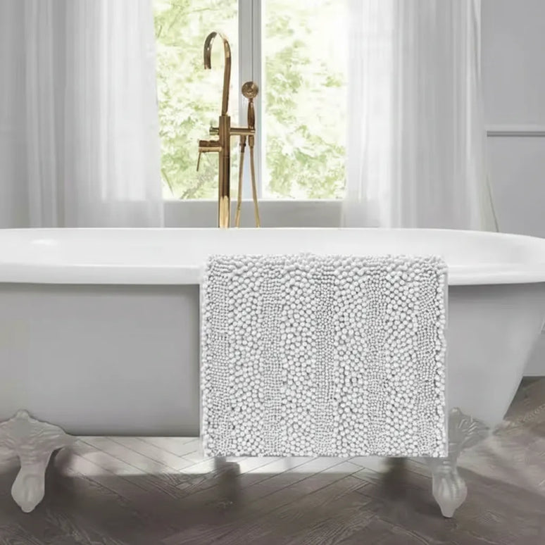 Covoraș baie din Chenille moale, strat antiderapant, 45×70 cm, Alb