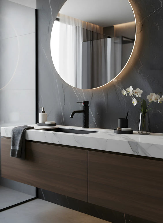 Baterie lavoar negru mat cu textură canelată – design contemporan din alamă solidă