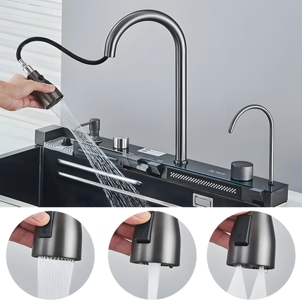 Chiuvetă multifuncțională cu accesorii, HMDF 7546 cu baterie digitală, Gri antracit www.olivy.ro
