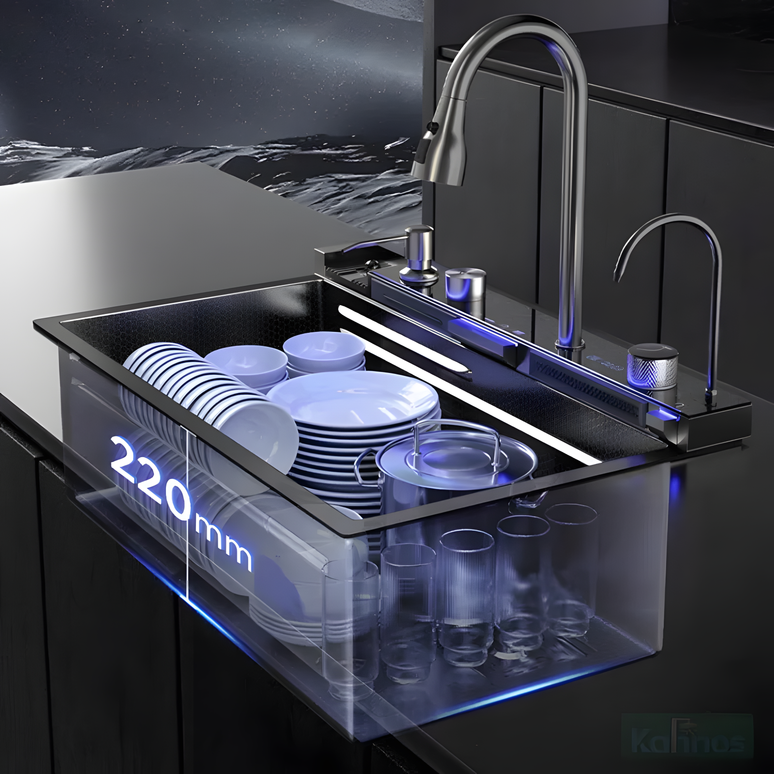 Chiuvetă multifuncțională cu accesorii, HMDF 7546 cu baterie digitală, Gri antracit www.olivy.ro