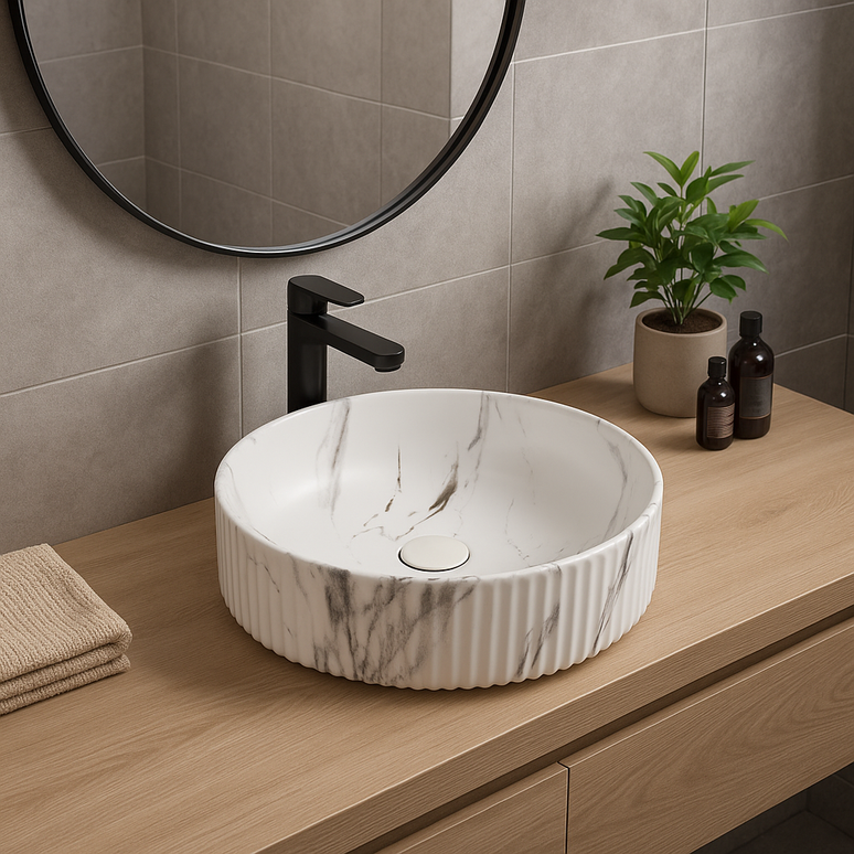 Lavoar ceramic rotund -design marmorat (A746-P818M)