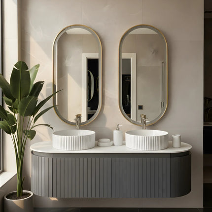 Set Mobilier baie suspendat dublu cu lavoare și oglinzi LED – Design modern, 150 cm