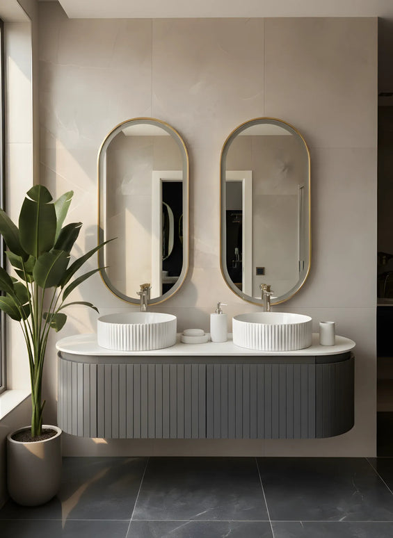 Set Mobilier baie suspendat dublu cu lavoare și oglinzi LED – Design modern, 150 cm