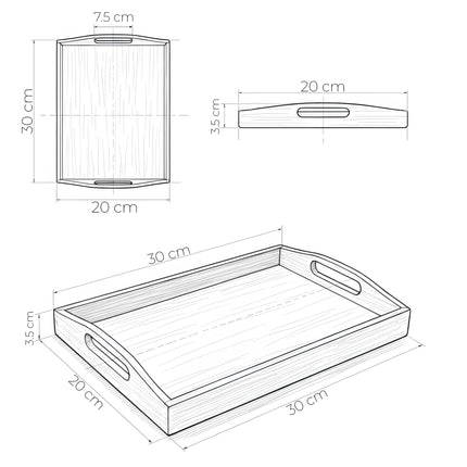 Tavă din lemn cu mânere integrate, 20×30×3.5 cm