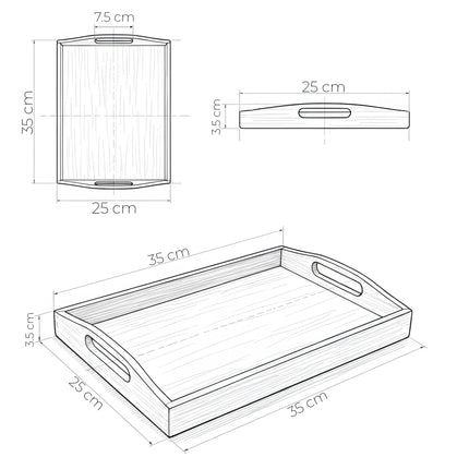 Tavă din lemn cu mânere integrate, 25×35×3.5 cm