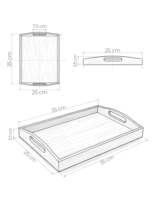Tavă din lemn cu mânere integrate, 25×35×3.5 cm