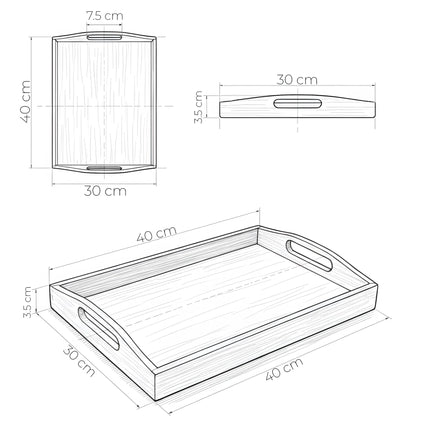 Tavă din lemn cu mânere integrate, 30×40×3.5 cm
