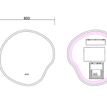 Oglindă baie LED 80x80 cm cu formă neregulată, 3 nuanțe de lumină, anti-aburire și touch control J-3018