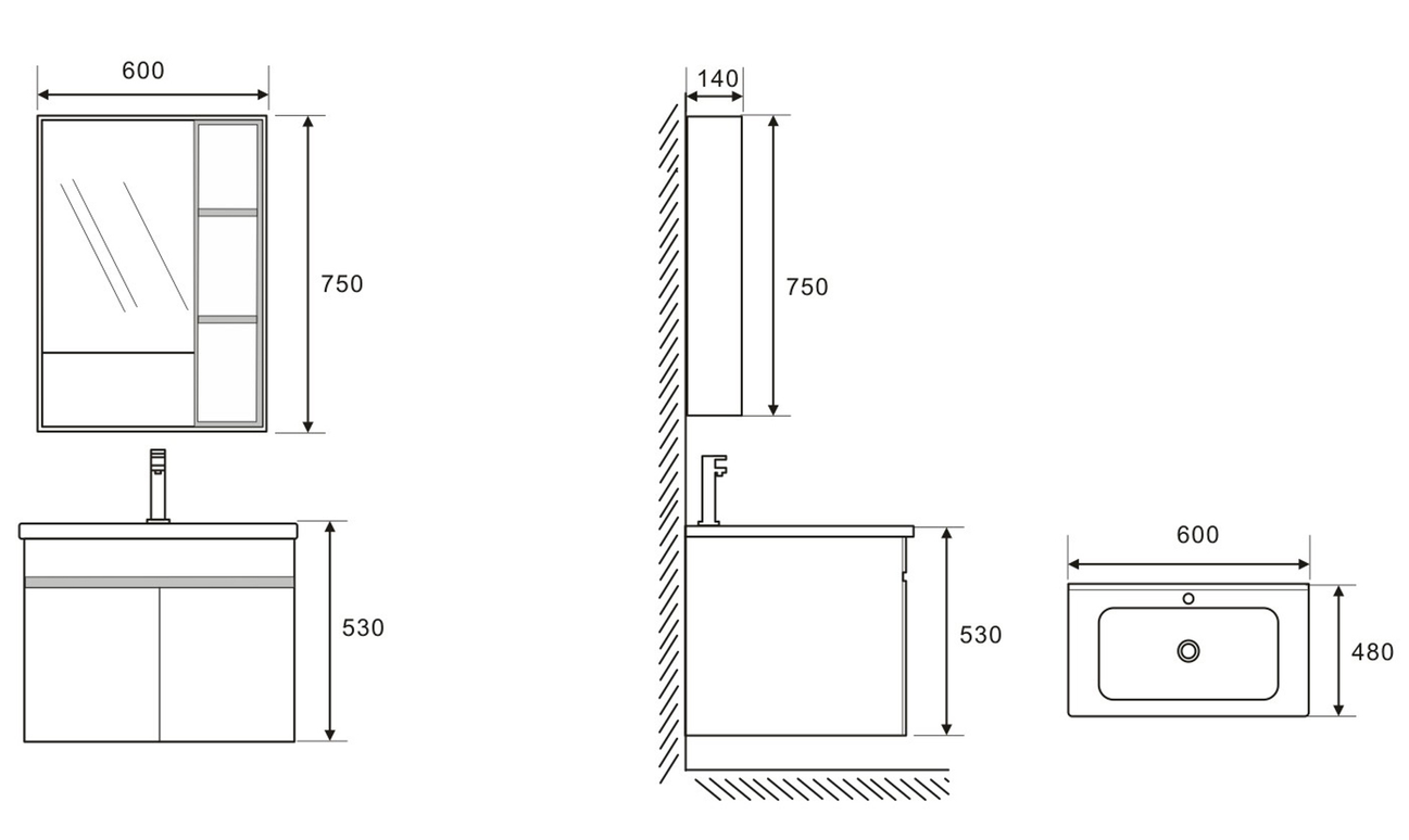 Set complet mobilier baie suspendat Viena cu lavoar și dulap cu oglindă – verde pastel