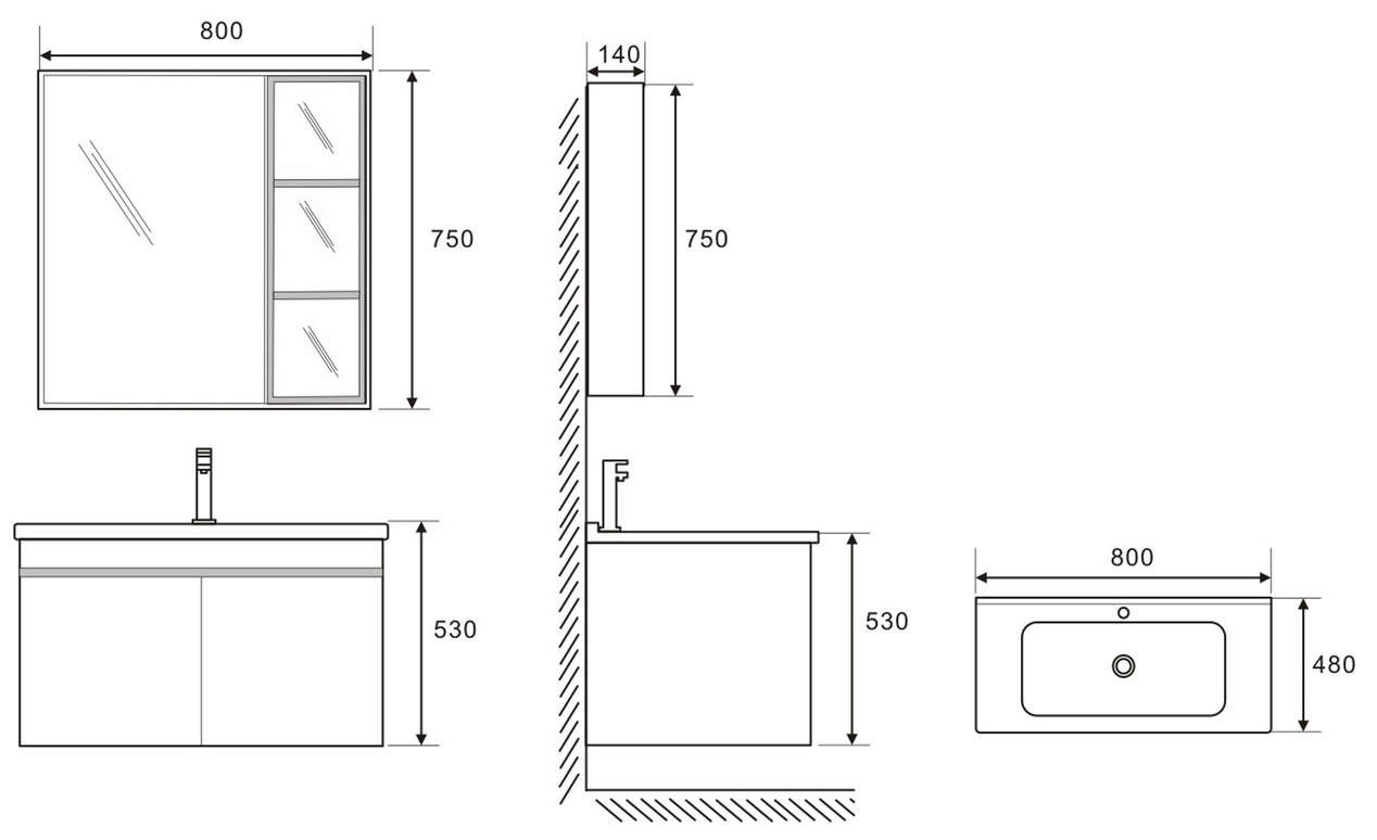 Set complet mobilier baie suspendat Viena cu lavoar și dulap cu oglindă – verde pastel