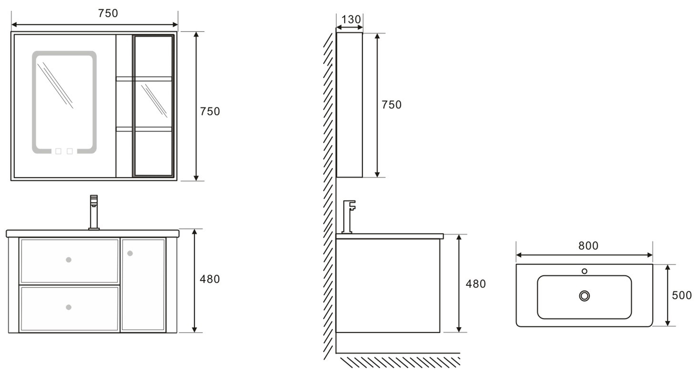 Set complet mobilier baie suspendat Serena cu lavoar și dulap cu oglindă LED – verde fistic