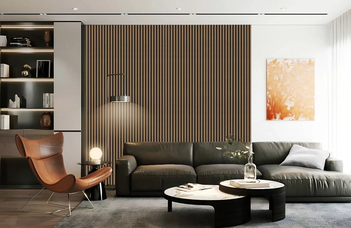 Panou Riflaj Decorativ - MDF Walnut 001 – 2700x605x18 mm,  Nuc elegant