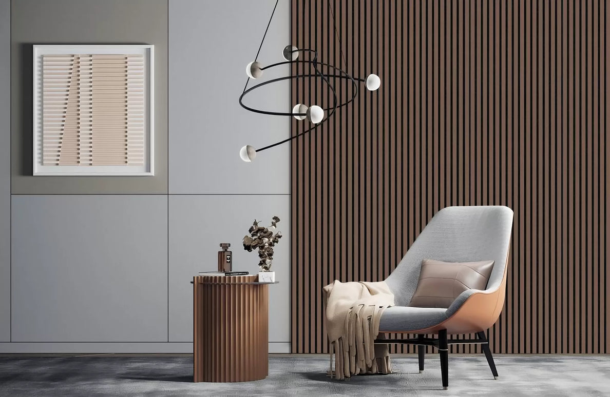 Panou Riflaj Decorativ - MDF Walnut 001 – 2700x605x18 mm,  Nuc elegant