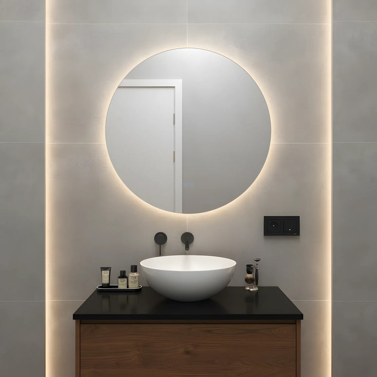 Oglindă baie LED H170 rotundă cu 3 lumini, anti-aburire și touch control