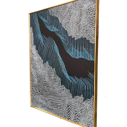 Tablou abstract cu accente albastre și glitter – 80×60 cm | Olivy