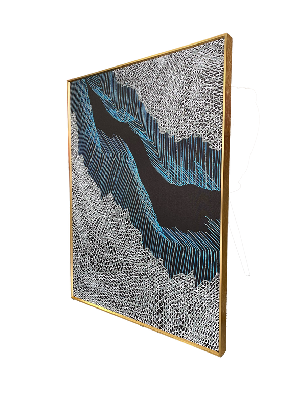 Tablou abstract cu accente albastre și glitter – 80×60 cm | Olivy