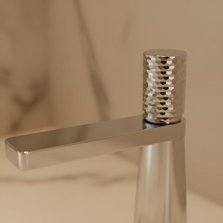Baterie lavoar crom lucios cu textură ciocănită – design contemporan din alamă solidă