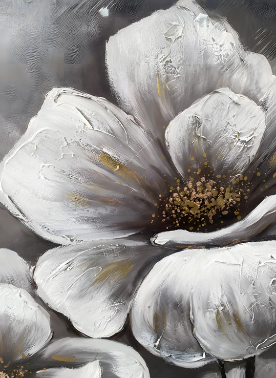 Tablou floral gri cu accente aurii – 70×140 cm | Olivy