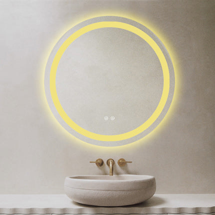 Oglindă baie LED H105 rotundă cu 3 lumini, anti-aburire și touch control