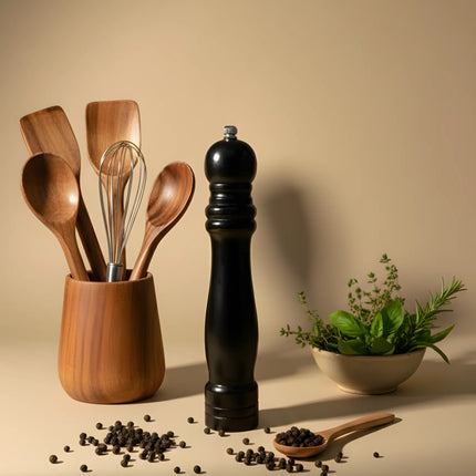 Râșniță din lemn pentru piper, 25 cm, negru mat