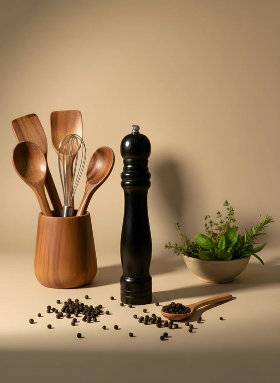 Râșniță din lemn pentru piper, 25 cm, negru mat