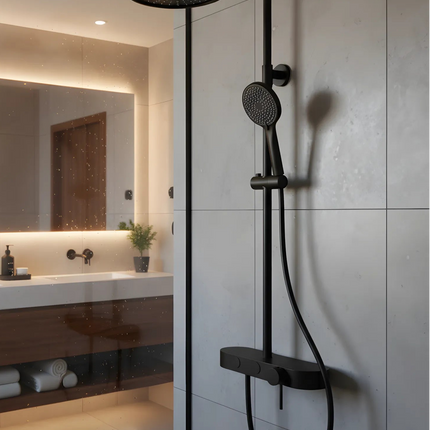 Set duș 2 funcții – finisaj negru mat, design modern din oțel inoxidabil