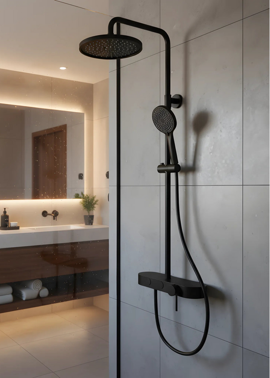 Set duș 2 funcții – finisaj negru mat, design modern din oțel inoxidabil